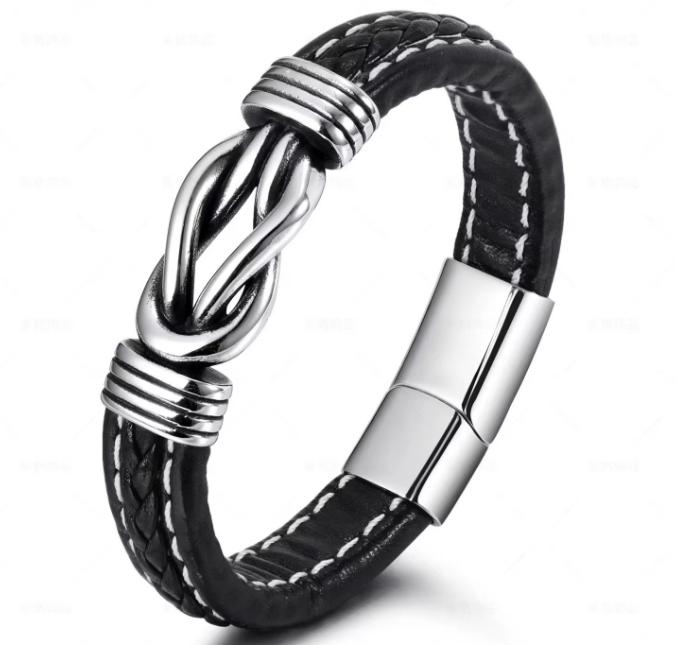 2026 High Quality Infinity Knot Leather Wristband Bracelet Pulsera Stainless Steel Magnetic Clasp Braided Leather Bracelet