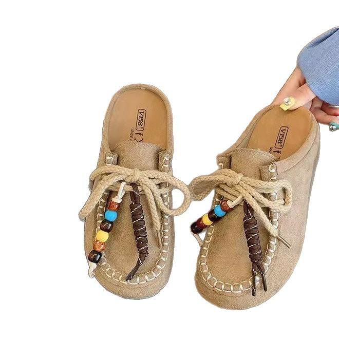 Retro Bobo Shoes Half-drag Autumn New One-pedal Bohemian Matte Leather Thick-soled Bag Head Cool Slippers