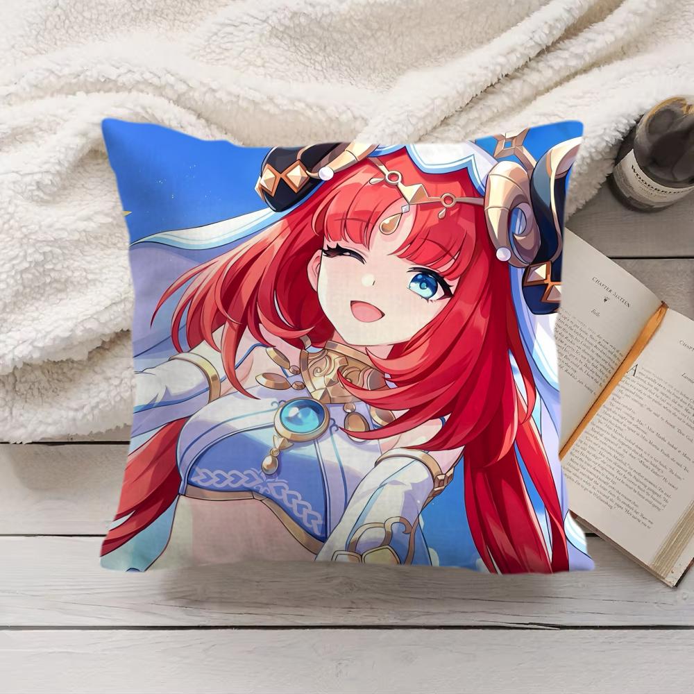 Nilou Cute Genshin Impact Cushion Cover Silky Short Plush Invisible Zipper Dustproof Sofa Pillow Case For Home Decor