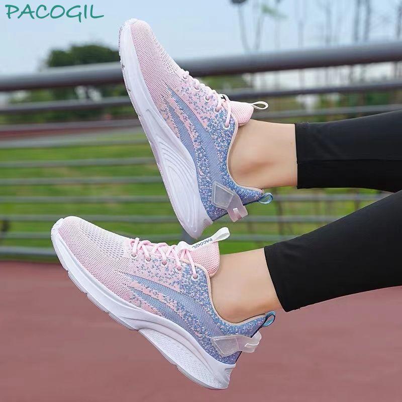Sports and leisure shoes running fitness light and soft dancing shoes flat mesh breathable flying woven tide shoes