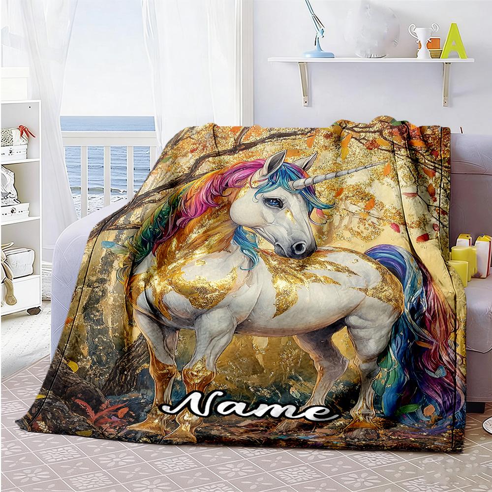 Colorful Unicorn2 Customize Text Blanket Gift Personalized Blanket Ultra-Soft Great for Livingroom Bed Chair Office Chair All-Season Use
