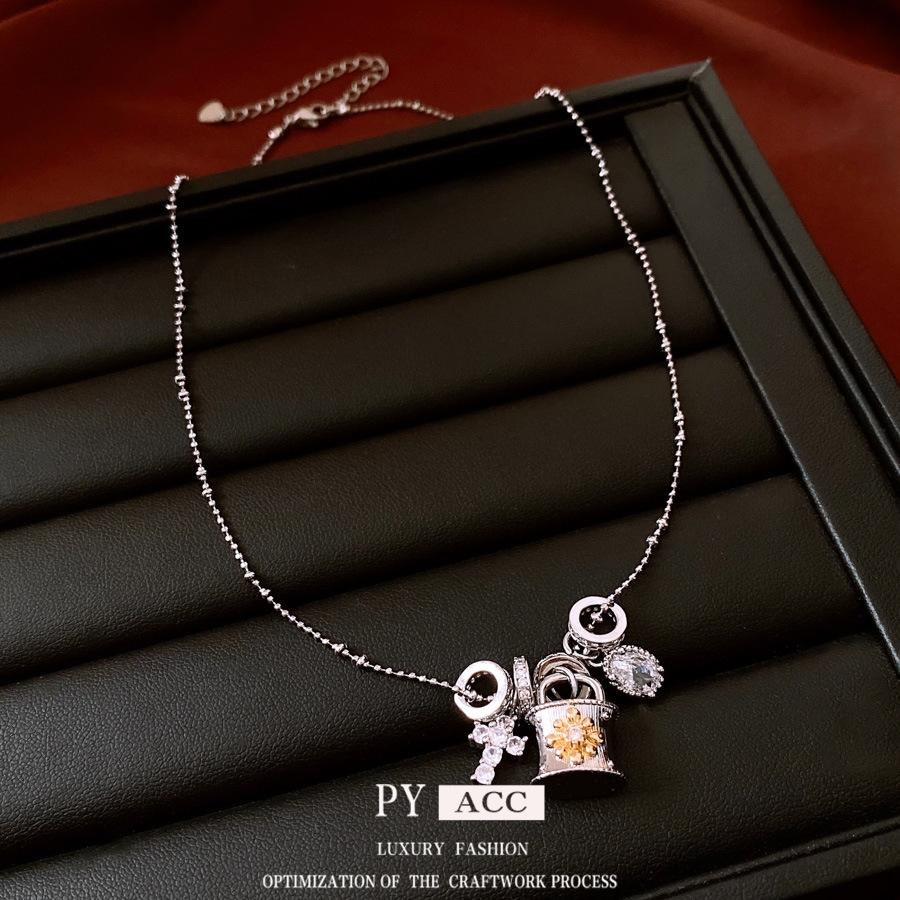 Cross Zircon Adjustable Pendant Necklace Design Sense Niche Retro Style Sweater Chain Temperament Necklace Women
