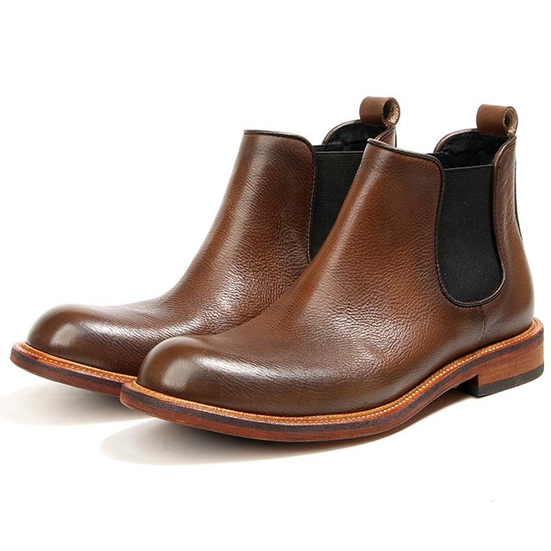 Classic Men Chelsea boots Round headed Retro Handmade Men Boots Genuine leather Men's short boots Business leather boots Male