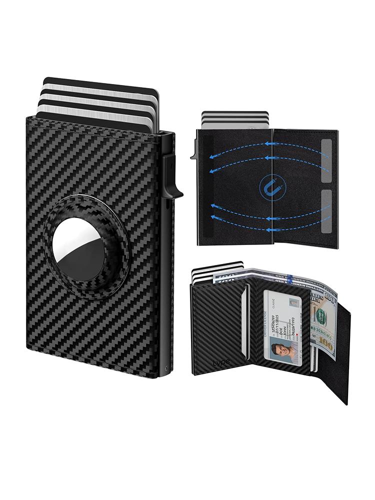 

Men s Pop-Up Card holder With Air Tag Positioning Slot RFID Protection Ultra Thin Metal Wallet Fashion Mini Credit Card Clip