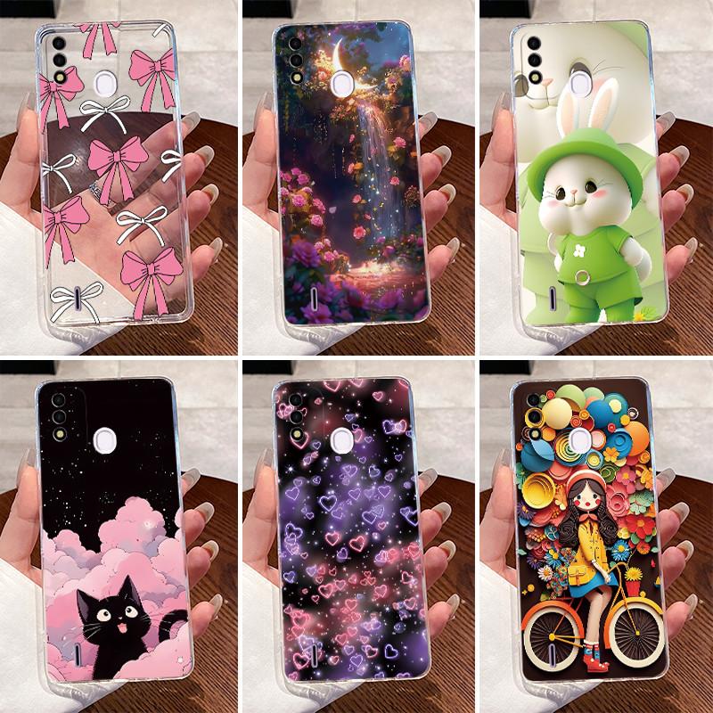 Case for ITEL P37 / Vision 2s Cover Clear Soft Silicone Love Heart Rabbit Phone Casing for itel P37 Vision2s P651L P651W Shell
