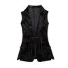Women's Retro Gold Velvet Frog Button Vest - Black Sleeveless Waistcoat, Spring 2024