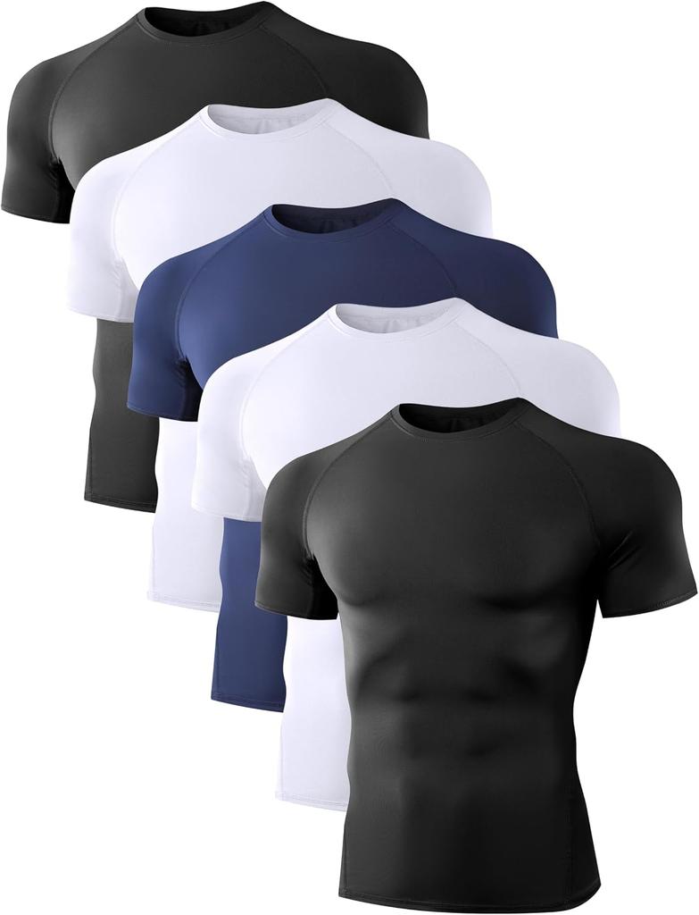 5 Pack Men's Compression Workout Short Sleeve/Sleeveless Shirts, 5 Black (5 Short Sleeve)