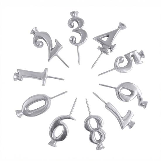 

10 Pcs Reusable Number Birthday Candle Holder Set 0-9 Numbered Cake Toppers Metal Silver