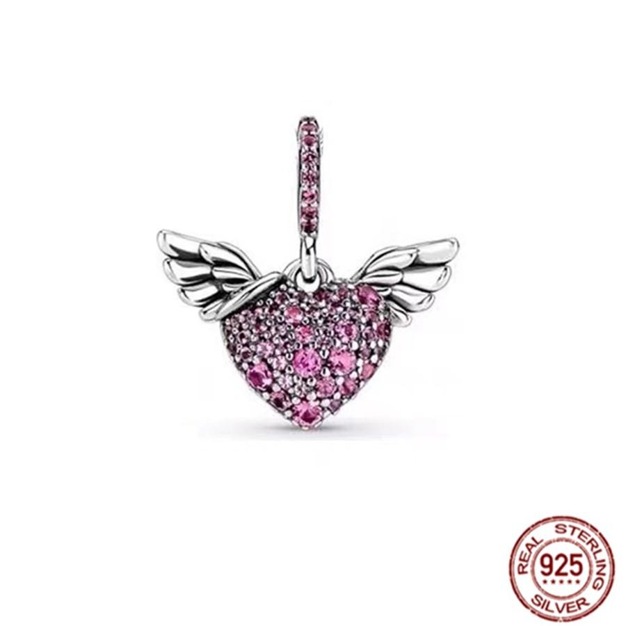 

Срібло S925 Блискуче серце та крила ангела Висячий кулон Шарм для жінок Підходять оригінальні браслети Намисто Ювелірні вироби своїми руками