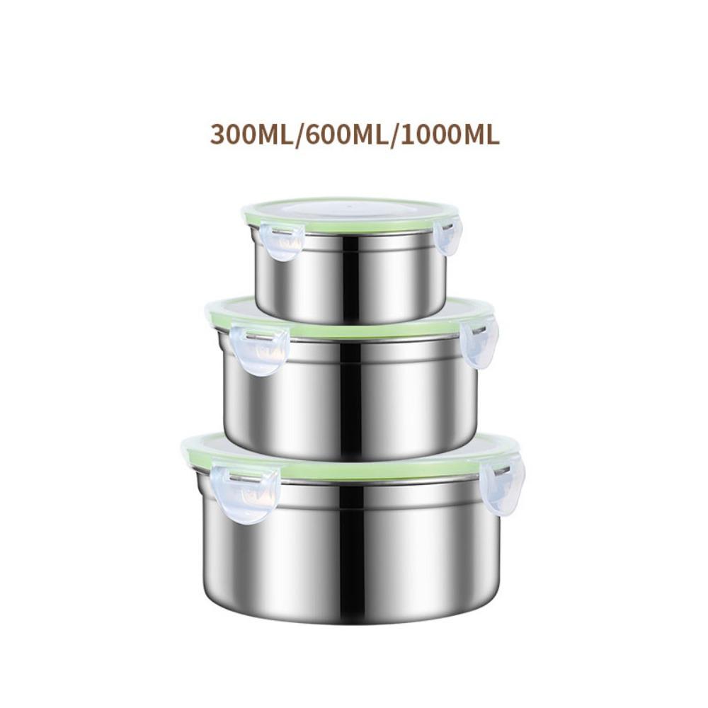 

3 шт./набор Контейнер для хранения свежих продуктов из нержавеющей стали, многоразовый контейнер для еды, коробка для пикника, ланч-бокс, школа зелёный