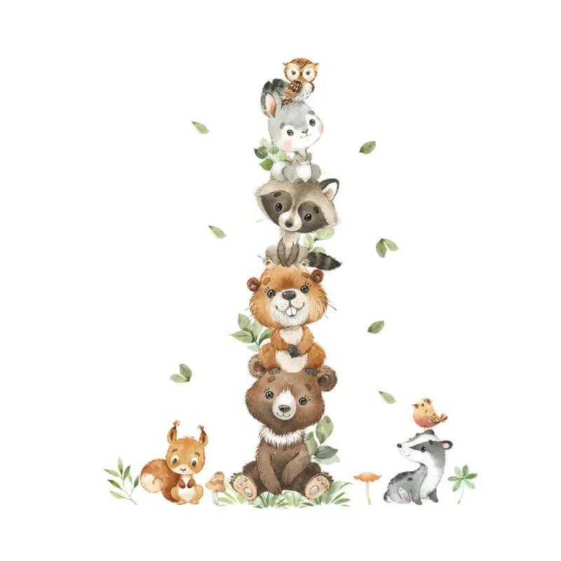 New Cartoon Cute Animals Wall Stickers for Kids Rooms Bear Rabbit Children's Sticker Wallpaper Boy Baby Nursery Room Wall Decals