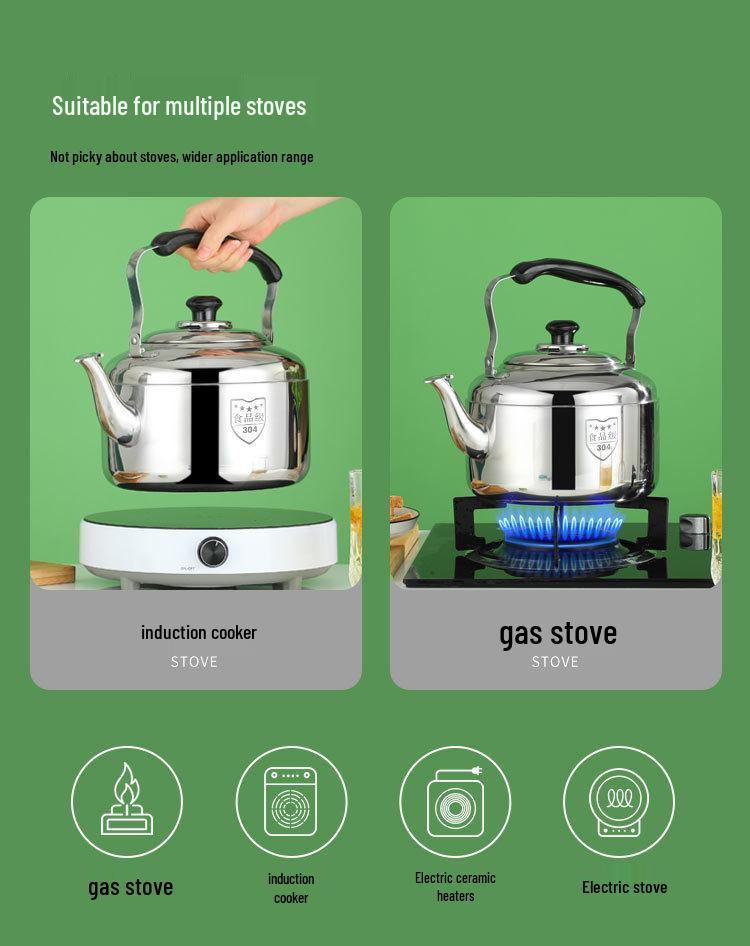 Large Capacity Stainless Steel Whistling Kettle - Thickened for Household or Commercial Use On Gas Stoves