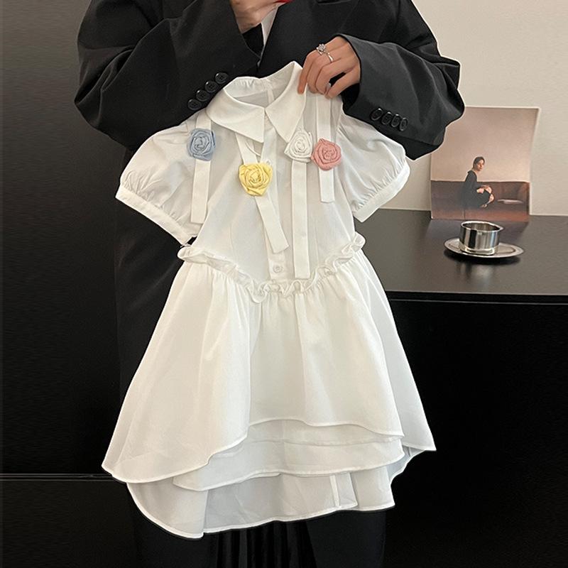 

Модное белое платье с цветочным принтом и пышными рукавами для девочек 2024 110 cm