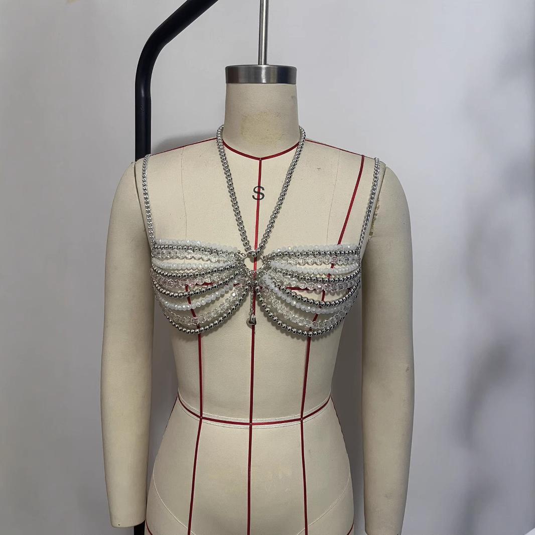 

L6109Y Жемчужный многослойный топ-бра-жилет с цепочкой One Size