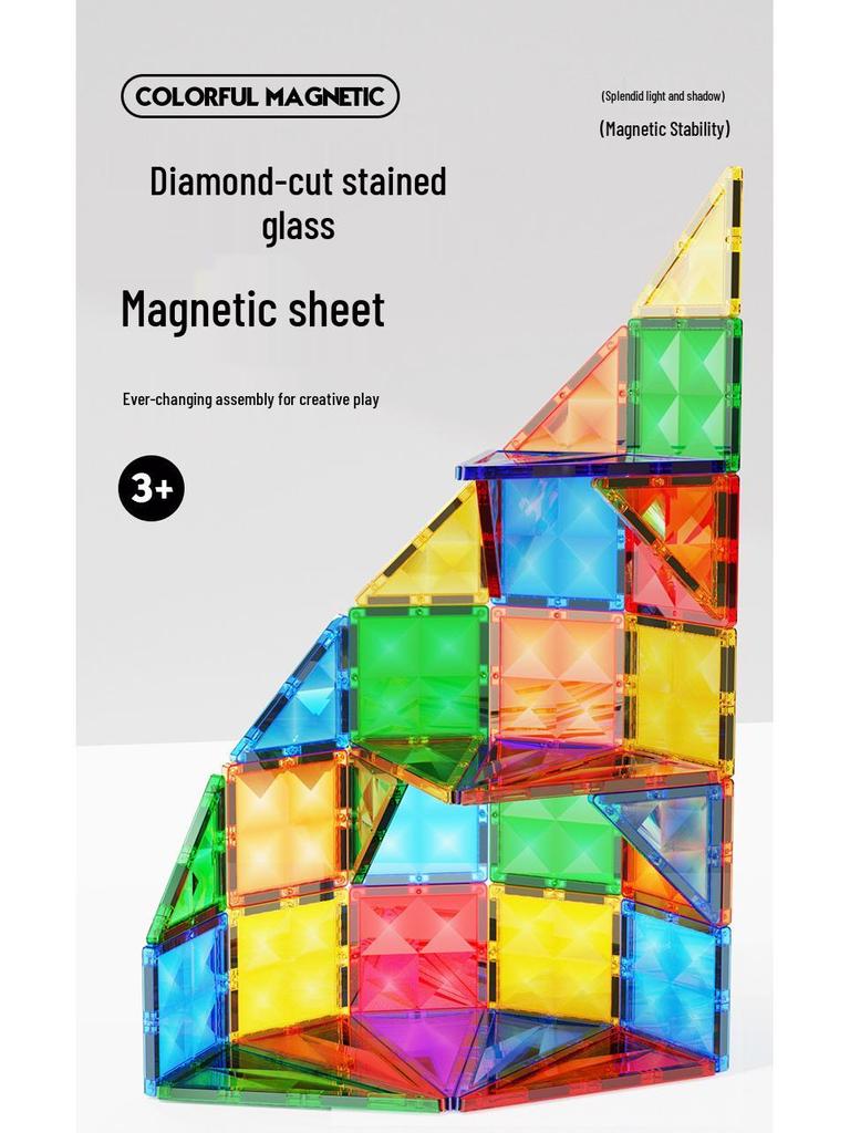 Diamond Surface Magnetic Tiles: Children's Educational Building Blocks & Jigsaw Puzzle Set