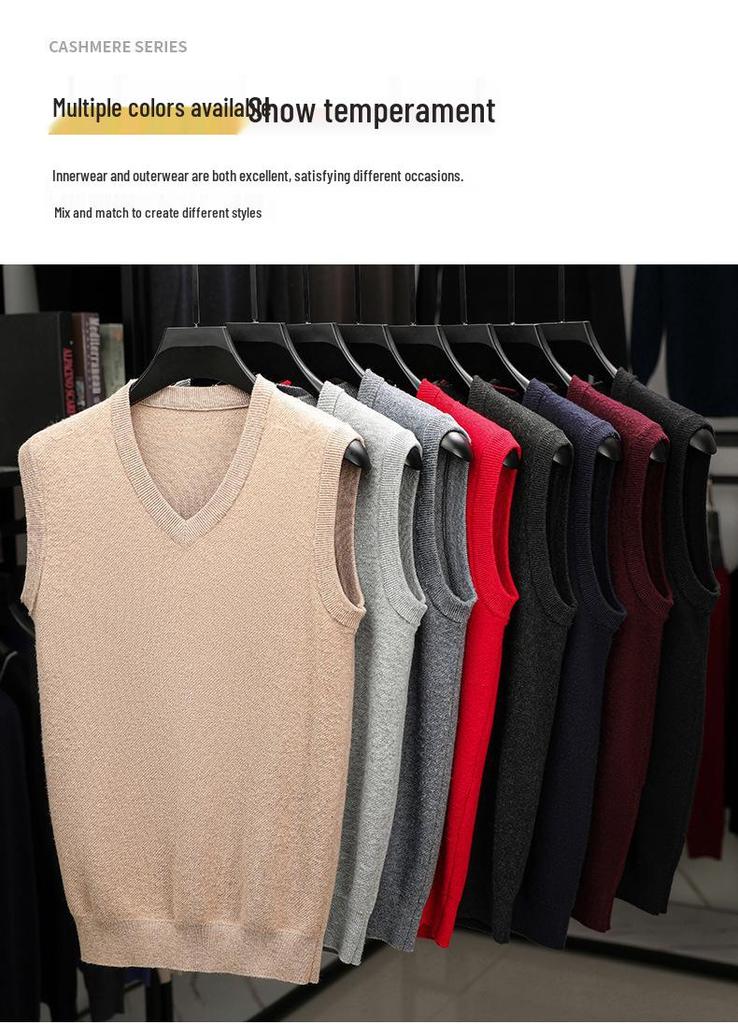 Men's V-neck Wool Vest: Thick Autumn/Winter Sweater for All Ages