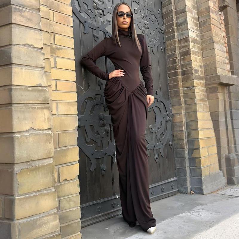 2025 Herbst Damen Langarm Rollkragen Taillenbetontes Bodycon-Kleid