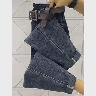 High-Waist Velvet Harem Jeans for Plus-Size Women - Elastic, Slimming, Nine-Point Length for Autumn/Winter