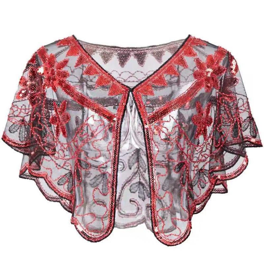 Bling Bling Sequins Poncho Coat Retro Flapper Shawl Dress Decorative Shoulder
