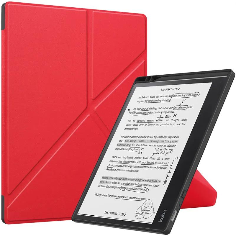 Voor Funda Kobo Elipsa 2e 10.3  Slimme E-reader Hoes met Potloodhouder Multi-Vouwbare Stand Cover met Zachte TPU Achterkant Coque For Kobo Elipsa 2e rood