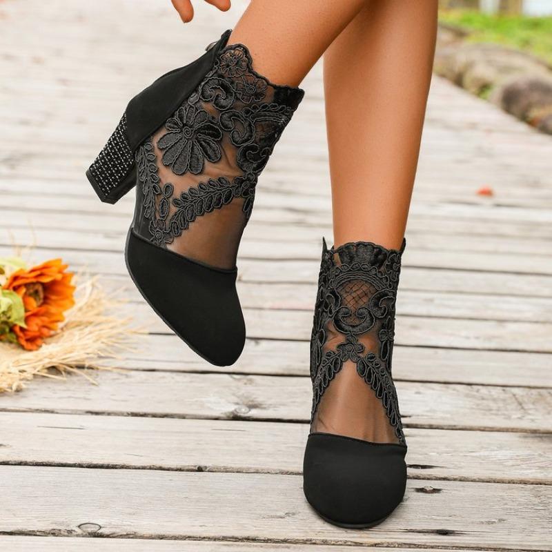 New Women's Lace Heeled Shoes Fashion Mesh Ladies Roman Sandals Breathable Ladies Shoes Elegant Ladies Pumps Sandalias De Tacón