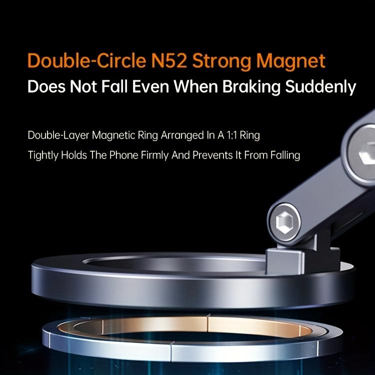 Suction Cup Phone Holder Car Vacuum Magnetic Mount 360° Metal Stand with Adjustable Directional Strong Magnetic Force Compact and Convenient Bracket