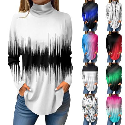 Camiseta de manga larga con cuello alto y estampado informal de moda para mujer