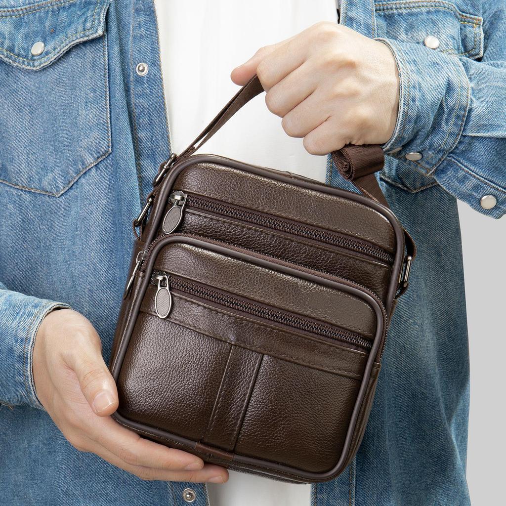 Marunte Herren Echtleder Umhängetasche - Vertikaler Stil Rindsleder Lässige Schultertasche