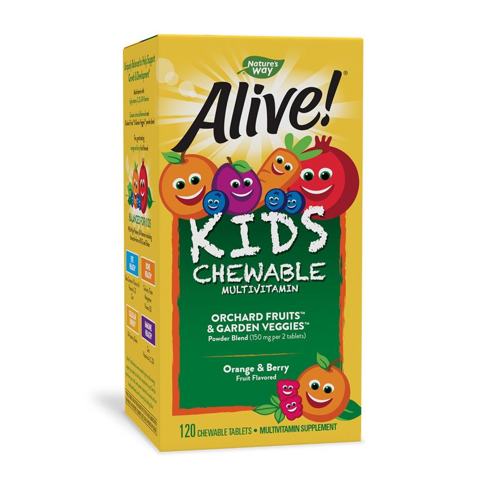 Alive! Kids Chewable Multivitamin Orange & Berry Fruit Flavors, 120 Chewable Tablets