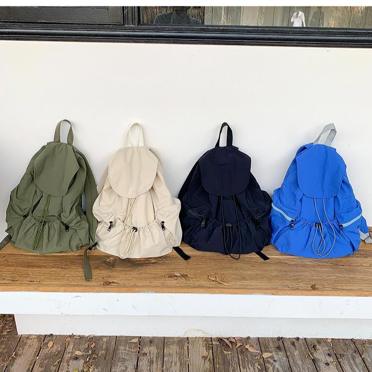 Women's Casual Backpack New Pleated Drawstring Nylon Backpack Women's Trend Large Capacity Flip Student Backpack for Girls