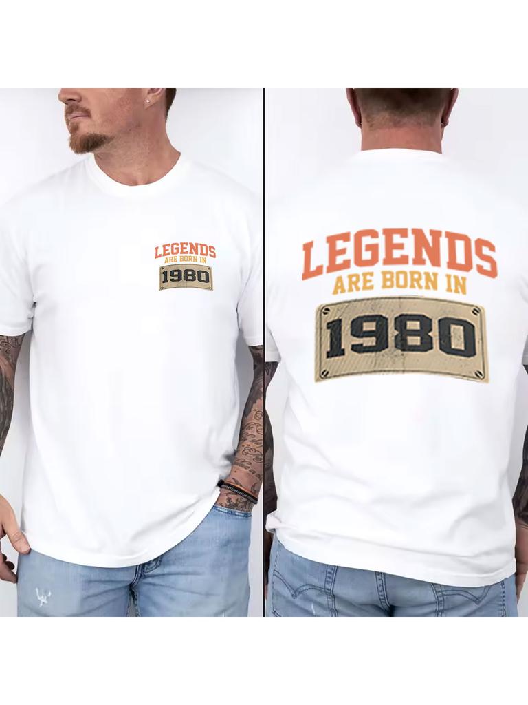 Mens Cotton Short Sleeve TShirt Legends Are Born In 1980 Retro Graphic Print Casual Tee Classic Vintage Style Crew Neck Top