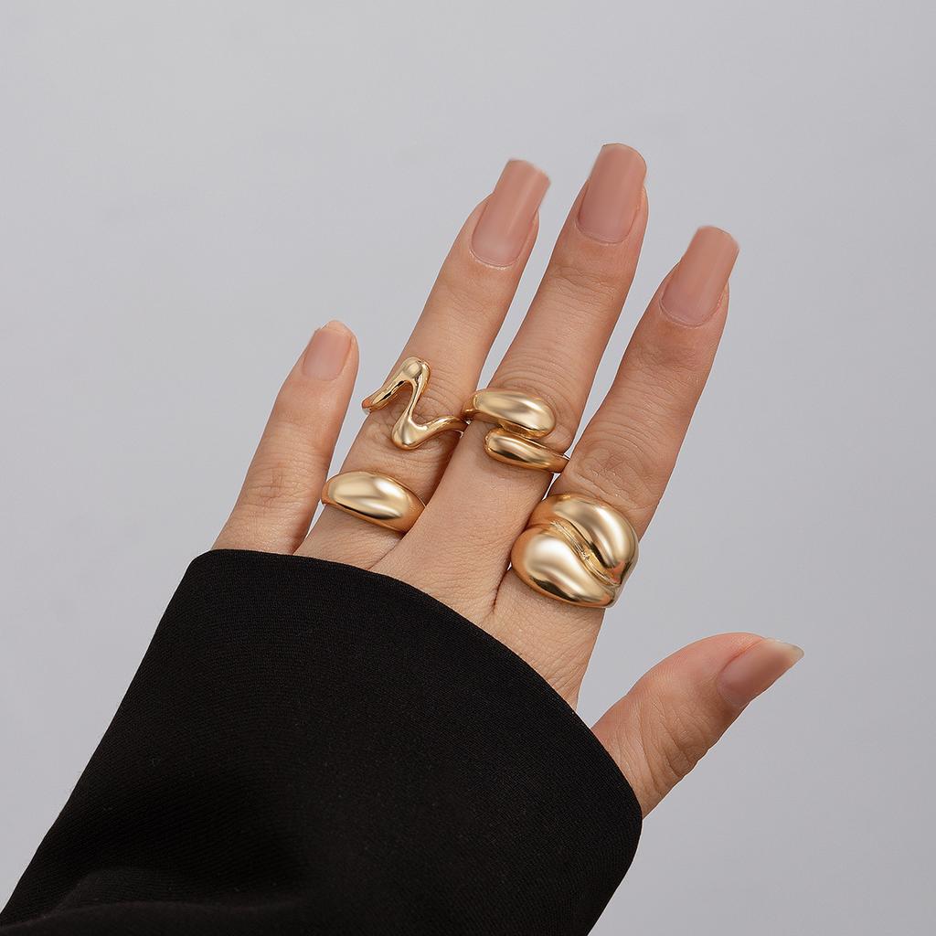 Design Sense Geometric Ring Niche Open Ring Index Finger Ring Lava Metal Style Arc Ring