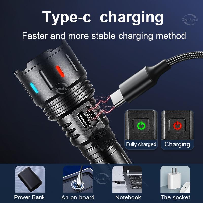 Ultra Powerful Led Flashlight 18611 Tactical Torch Type C Rechargeable Flash Lights XHP161 Camping Lantern Waterproof Hand Lamp