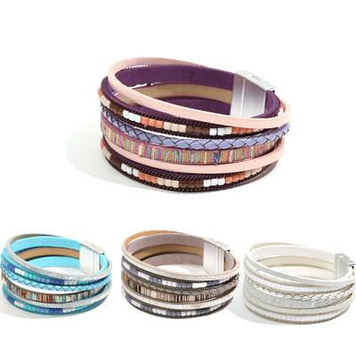 Bohemian Multilayer Braided Leather Bracelet for Women Vintage Chain Cuff Ethnic Jewelry