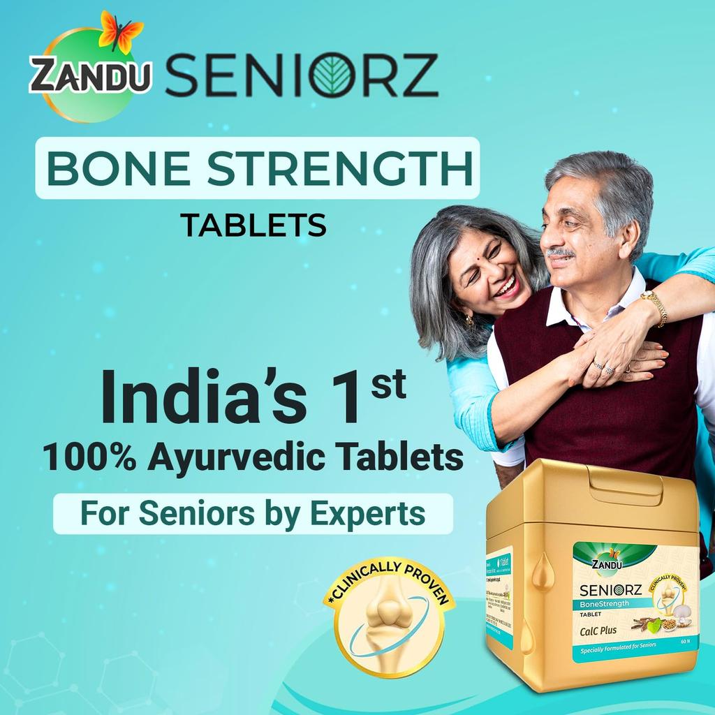 Zandu Seniorz BoneStrength Tablet 60 Tablets for Seniors with Natural Calcium & Vitamin D3 for Strong Bones