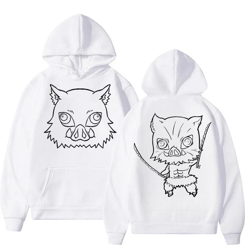 Demon Slayer Inosuke Hashibira Print Hoodie Oversized Streetwear Sweatshirt Men Women Long Sleeve Casual Autumn Top