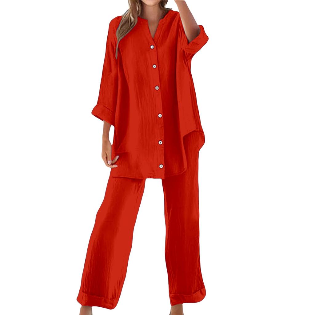 Women's Fashion Button-Down Casual Oversized Shirt Two-Piece Set