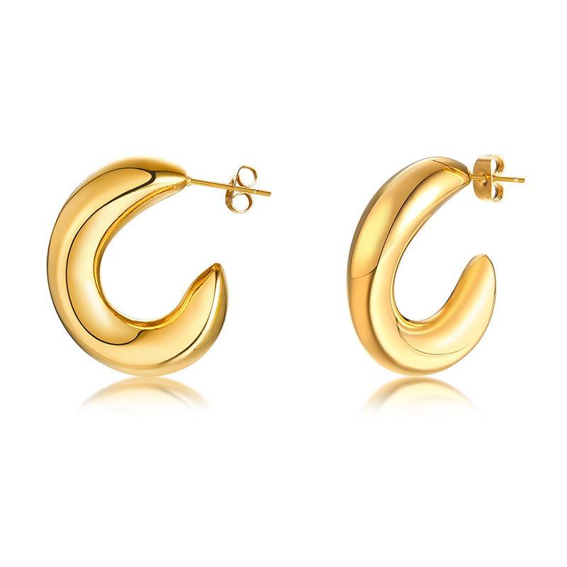 Geometric Huggie Hoop Earrings for Women Stainless Steel Medium Thick Charm Bohe Female Cartilage Piercing
