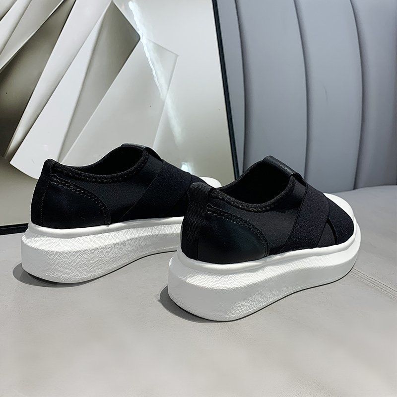 Summer Casual Women's High on Platform Shoes Elastic Fabric Sneakers Comfortable and Elegant Cheap Light Slip On Ladies Footwear