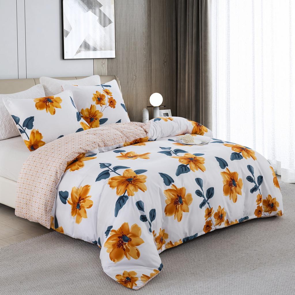 Floral Duvet Cover Flower Duvet Cover 3 Pieces Set 1 Orange Botanical Duvet Cover 2 Pillowcases Soft Blossom Plant Print Bedding