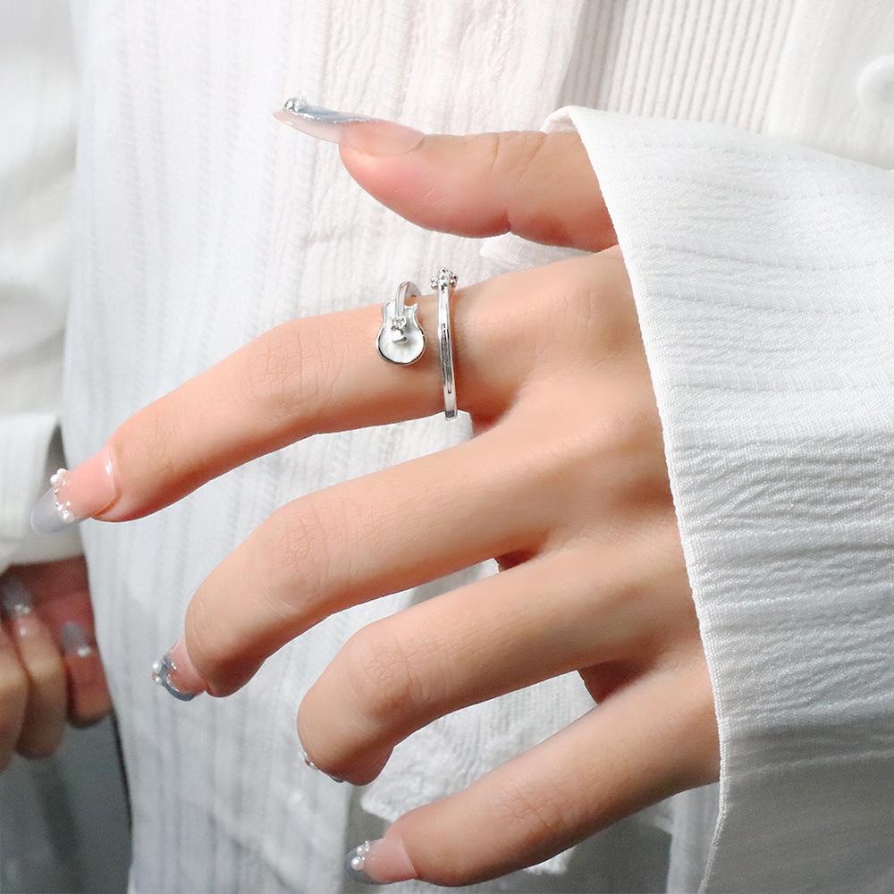 White Guitar Ring Cool Rock Black Instrument Open Index Finger Ring