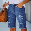 Fringed High-stretch Little Leg Pants Mid-waist Quarter Pants Ripped Jeans Woman