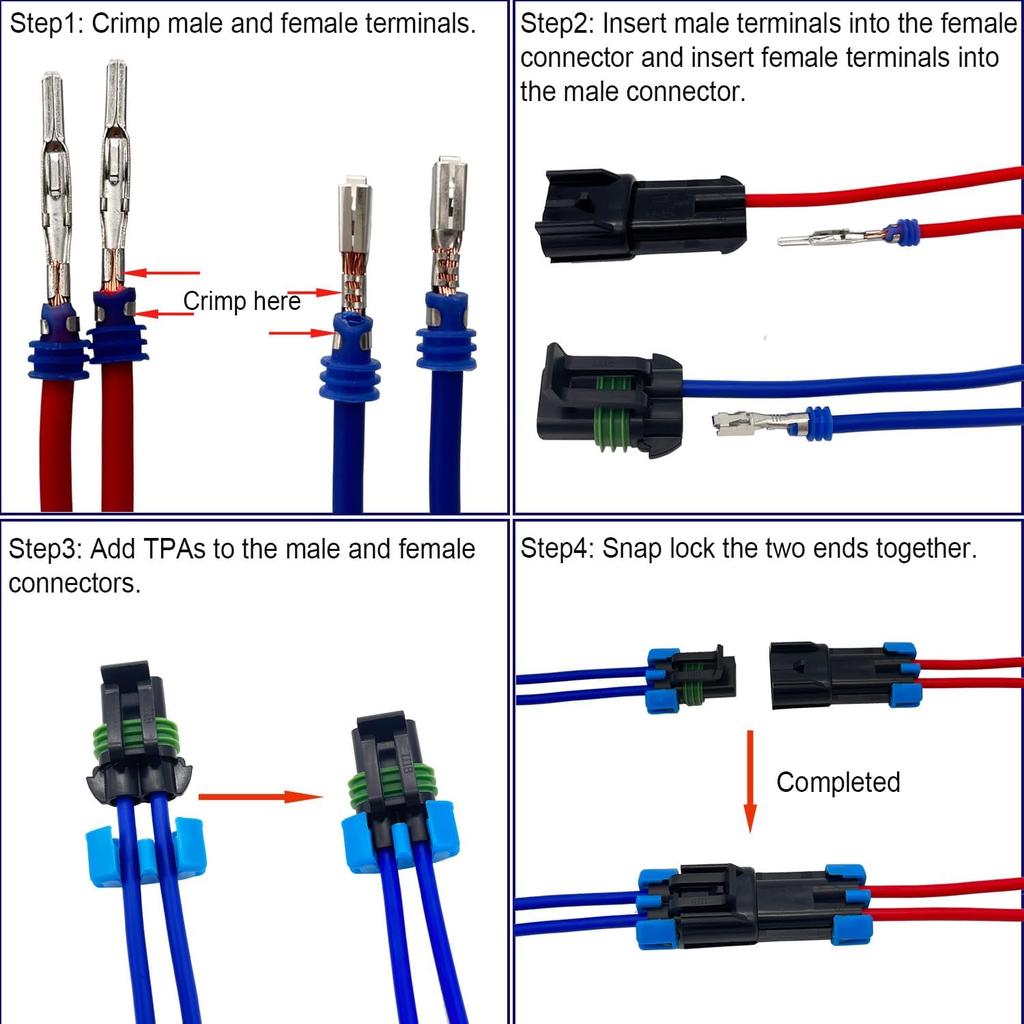 Connecteur 2 broches 14-12 AWG Kit de connecteurs Weather Pack Connecteurs électriques automobiles étanches 2 fils Connexion et déconnexion rapides (6 ensembles)