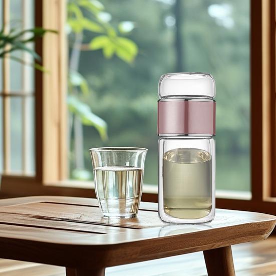 Tee-Ei-Flasche aus Glas, doppelschichtige Isolierung, tragbarer Reise-Teekocher mit Filter, 300 ml, auslaufsicherer Trinkbecher für Aktivitäten im Homeoffice und im Freien