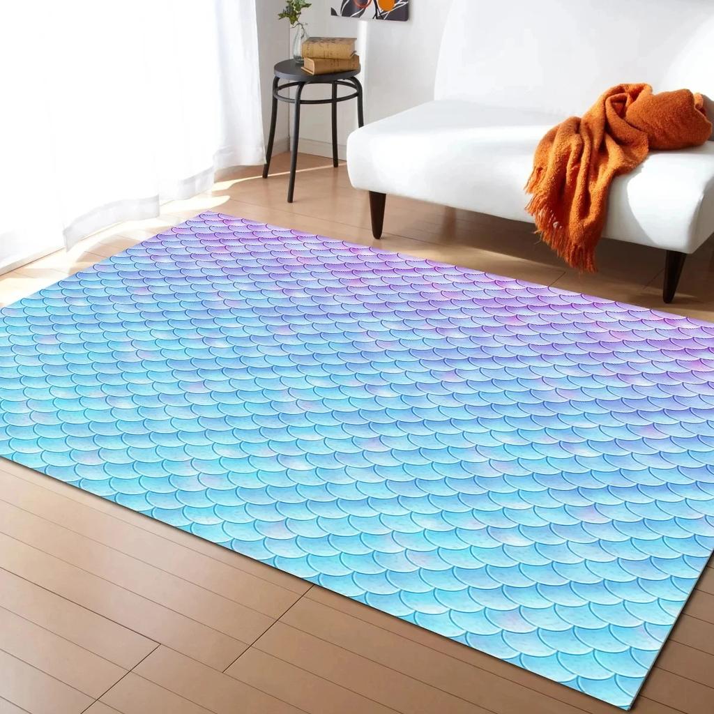 Mermaid Fish Scales Carpet for Girls Bedroom Living Room Bathroom Decor Cartoon Ocean Animal Doormat Non Slip Indoor Floor Mat