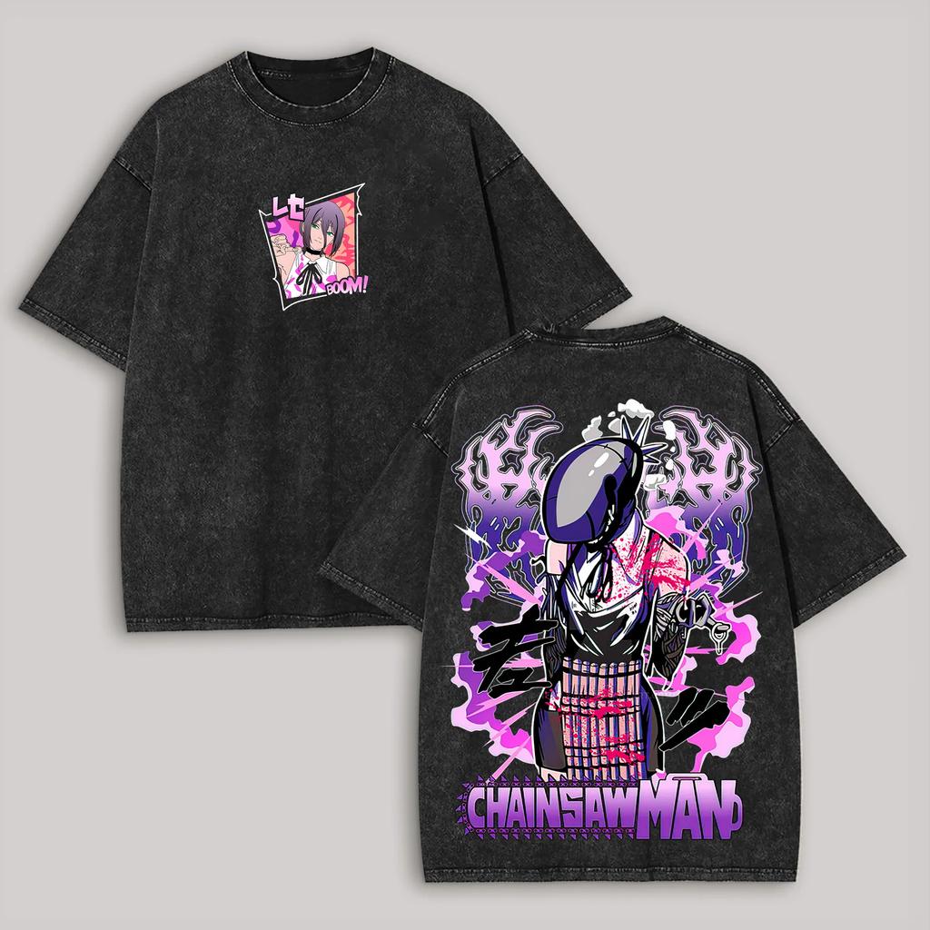 Vintage Prané Trička Řetězová Pila Muž Anime Tričko pro Muže Harajuku Oversize Tričko Bavlna Módní Streetwear Vrchní Díly