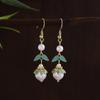 National Style Fringed Earrings Exquisite Green Leaf Pearl Inlaid Stud Earrings Niche Design Classical Fashion Earrings