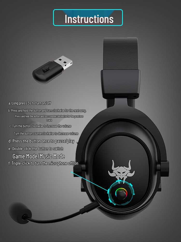 Dual-Mode 2.4G Wireless Gaming Headset with Bluetooth and Mic