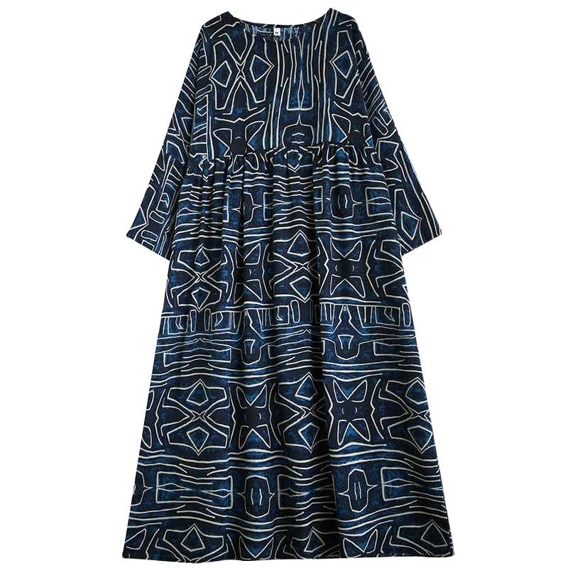 Round Neck Loose Plus Size Literary Vacation Plus Sleeve Dresses
