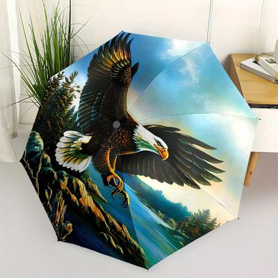 Eagle, Nature Automatic Folding Umbrella Simple Eight Rib Design, Bright Color Pattern, Durable Iron Frame, Ideal for Travel and Outdoor, B